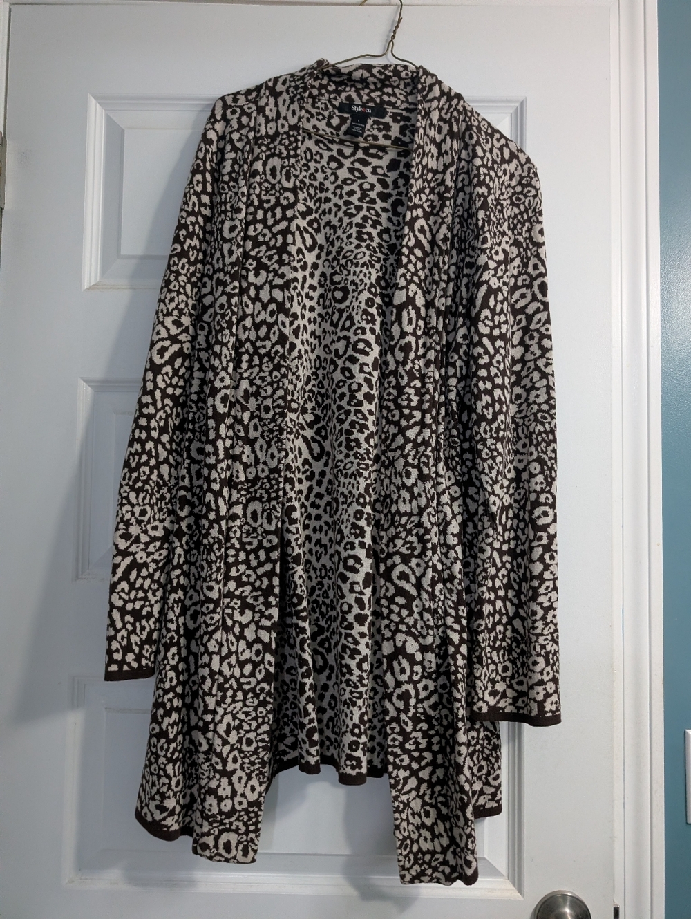 Style & Co. Black and Cream Leopard Print Open Cardigan